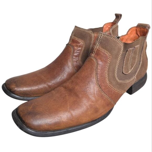 Robert Wayne Cutler Brown Tan Ankle Boots Leather Chelsea Square Toe Mens 9 - Picture 1 of 8